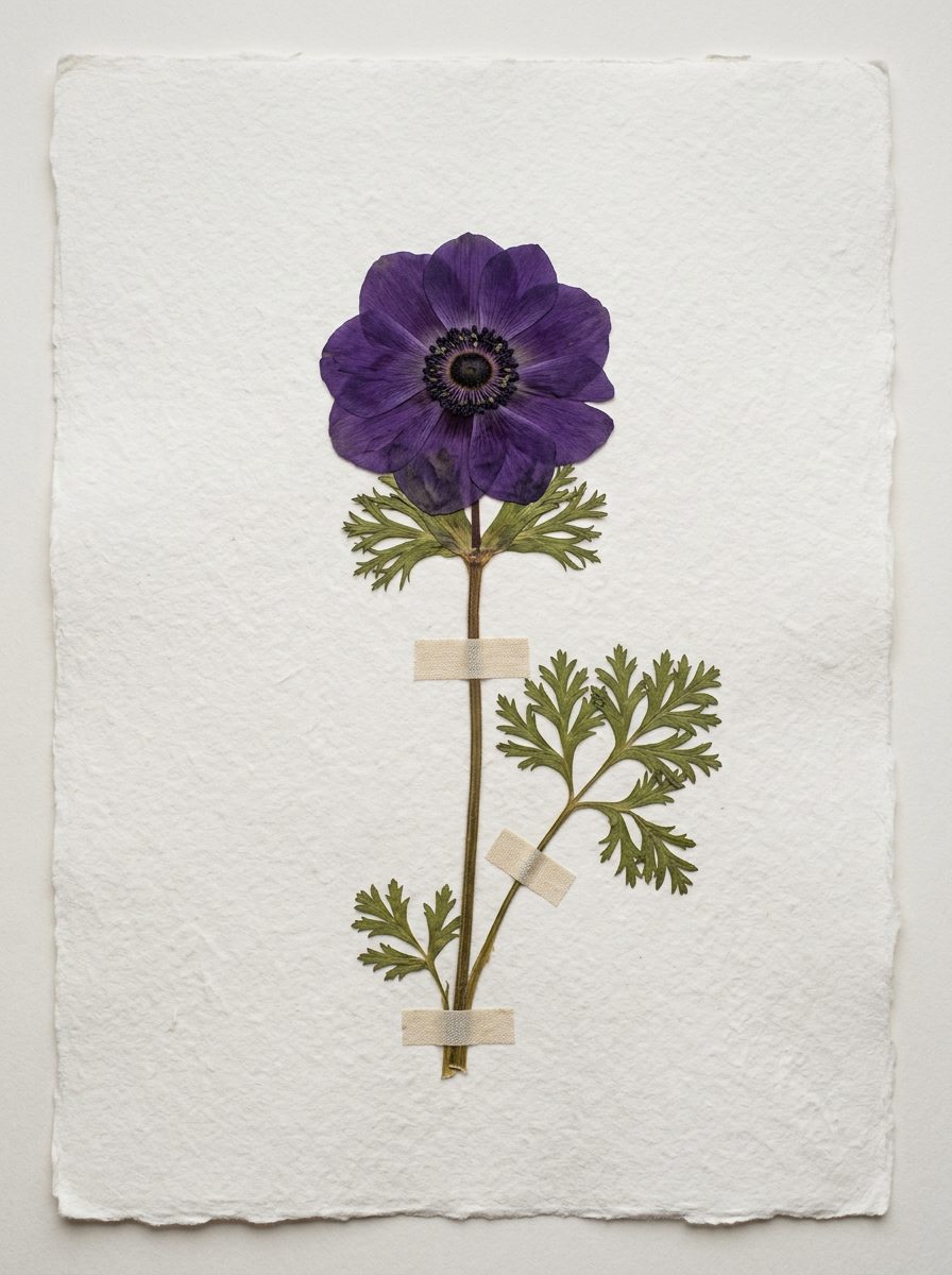 Pressed purple anemone specimen