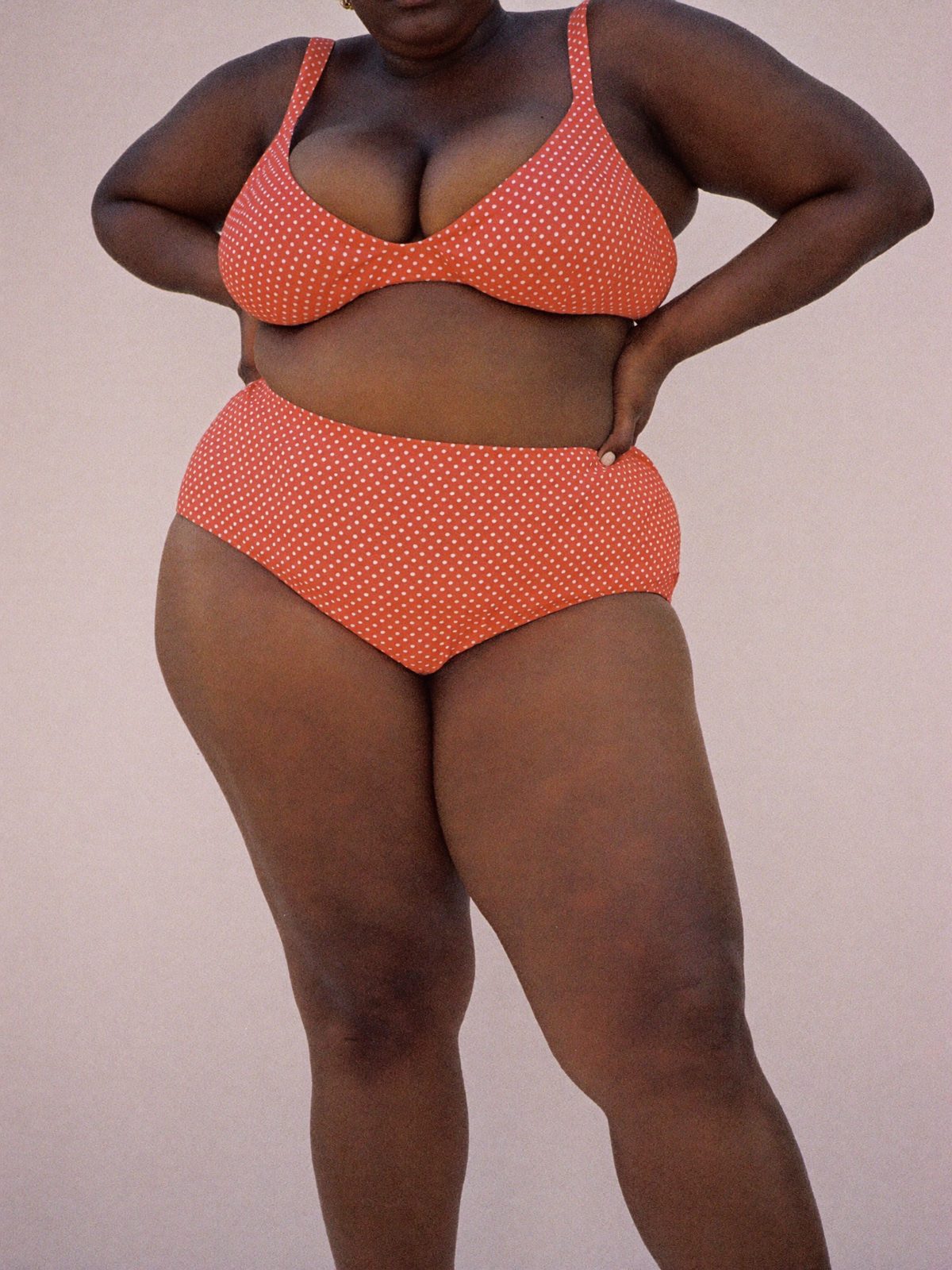 The Laguna, coral polka dot high waisted bikini