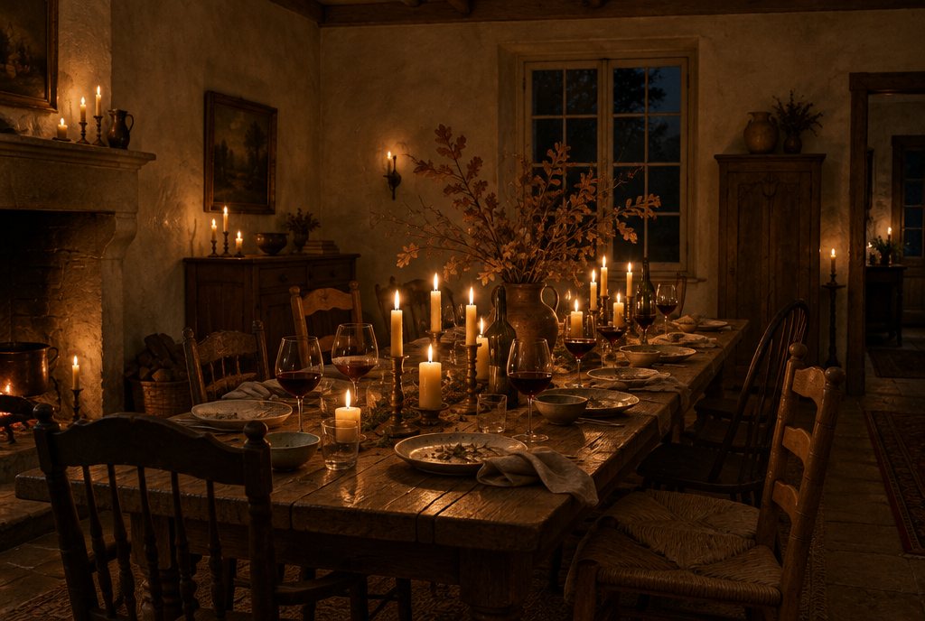 The candlelit dining room after supper
